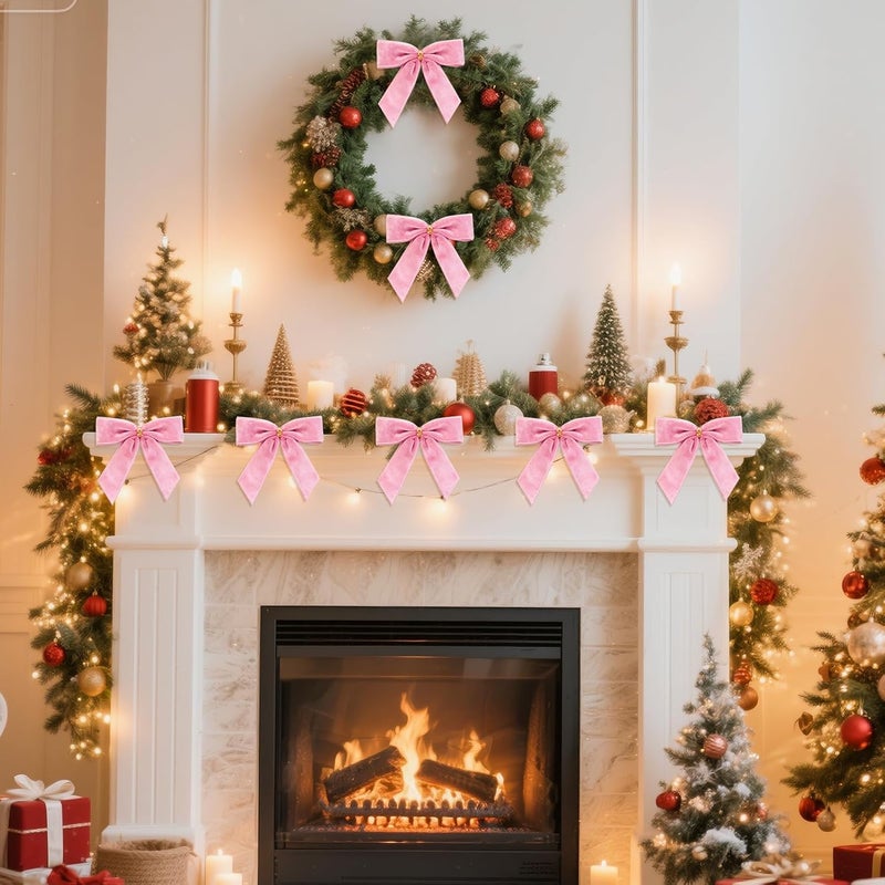 REDWORD 30PCs Pink Bows for Christmas Tree, 3.5 x 3.5 Inch Pink Velvet Bows Vintage Xmas Velvet Ribbon Bow Holiday Ornaments for Christmas Decoration Holiday Decor, Gift Wrapping and Wedding - Image 5